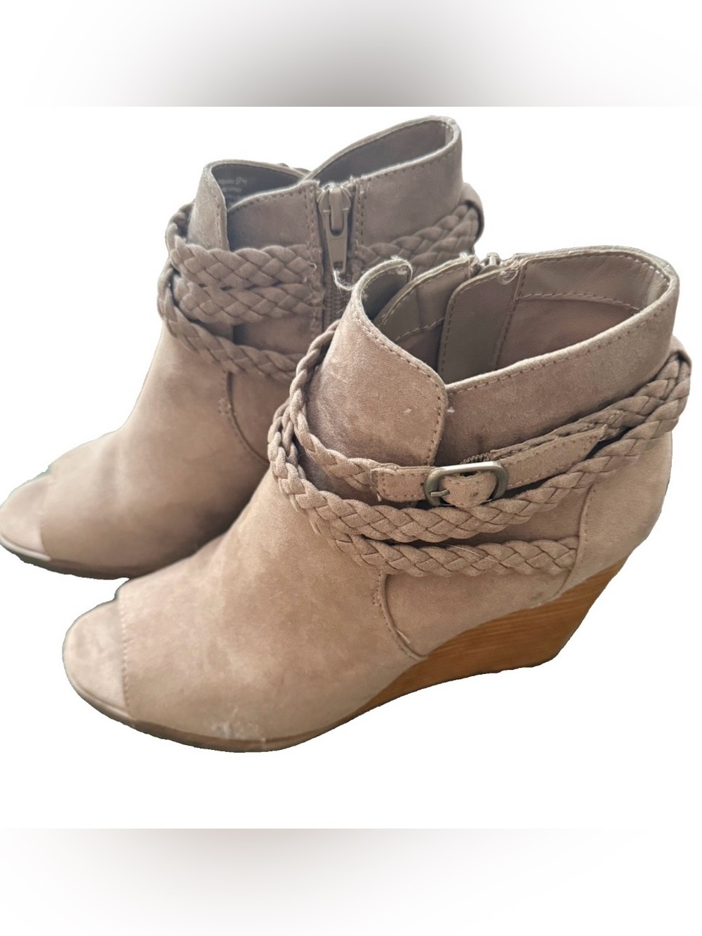 Madden Girl Taupe Braided Wedge Ankle Booties